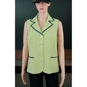 Sag Harbor Women's Size 8 Sleeveless Lime Green Button Up Collar Tank Blouse Top
